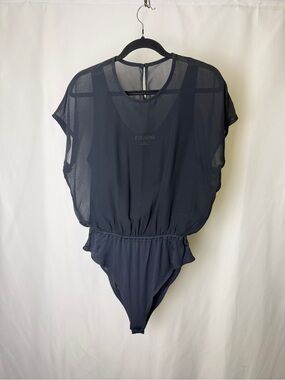Vintage Escada Black Silk Blouson Bodysuit
